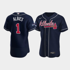 Official Men Atlanta Braves Authentic Ozzie Albies Navy 2021 World Series Champions Jersey
