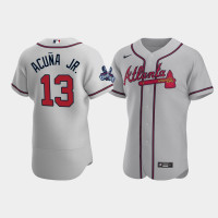 Official Men Atlanta Braves Authentic Ronald Acuna Jr. Gray 2021 World Series Champions Jersey