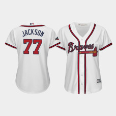 Women Atlanta Braves #77 Luke Jackson 2019 Postseason White Official Cool Base Jersey
